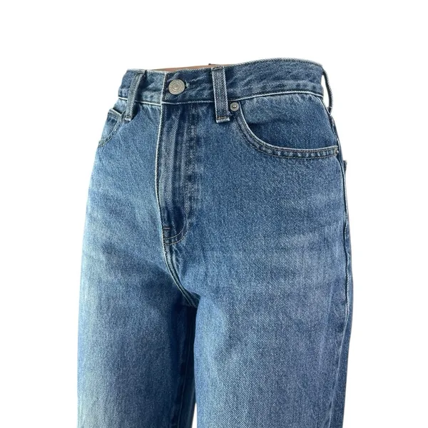 Uniqlo Women's Blue High Waisted Medium Wash Wide Straight Denim Jeans Size 22 - Image 3
