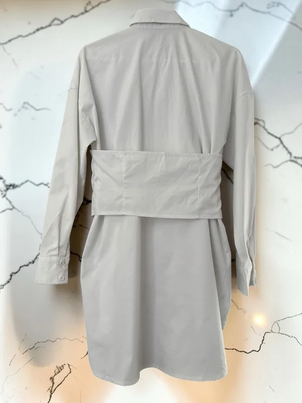 PRETTYLITTLETHING white corset overlay detail long sleeve shirt dress - Image 2