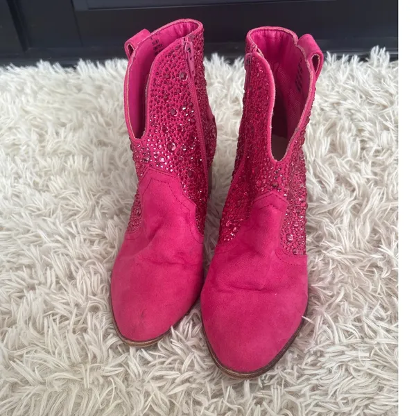Sugar SGR Comet Pink Rhinestone Western Ankle Boots Block Heel Women's Size 7M‎ - Image 5