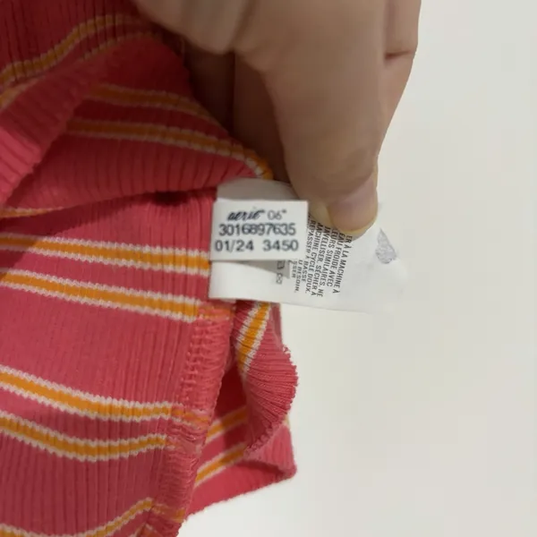 Aerie Pink Orange White Striped Ribbed Knit Tank Top Medium Stretch Slim Fit - Image 5