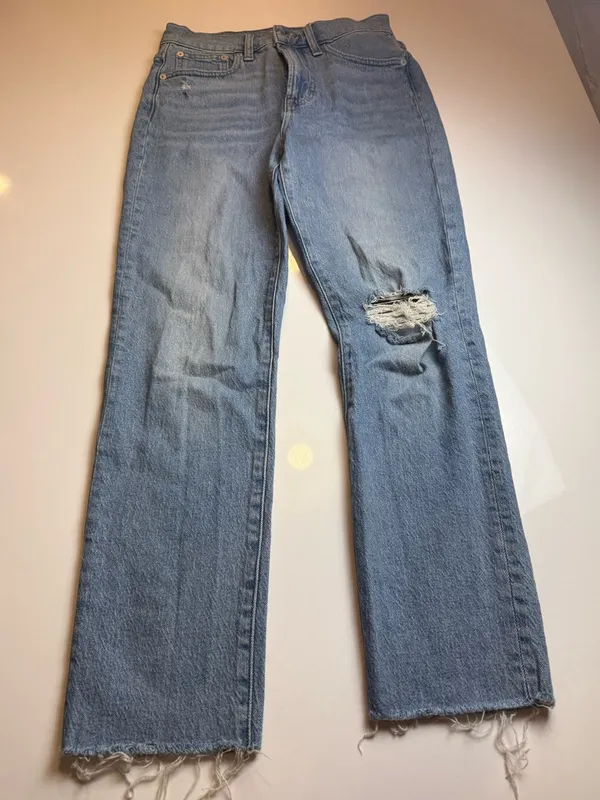 Madewell Jeans Perfect Vintage Straight Jean Light Wash Distress Raw Hem Size 26 - Image 4