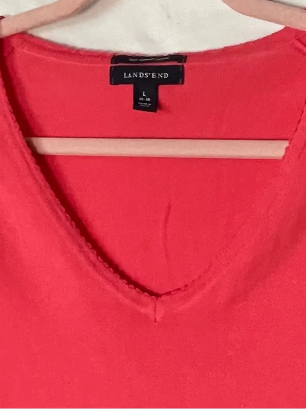 Lands End Coral V-Neck Top Size Large ~ Comfort Casual ~‎ Women’s Fall Shirts - Image 2