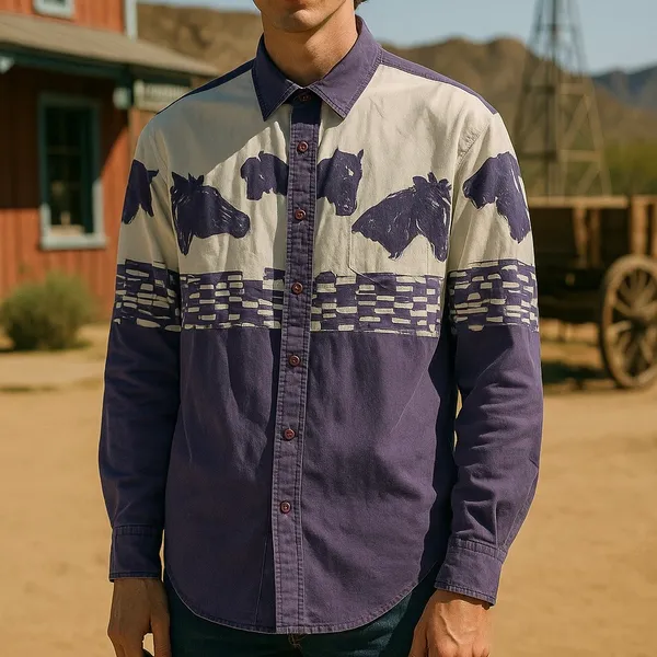Vintage 90s KZK Horse Print Western Button Front Shirt - Image 2