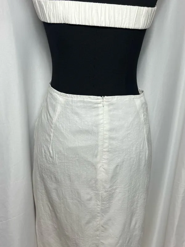 Strapless White Twist-Front party fit wedding Cutout Midi Dress vacation Large - Image 9