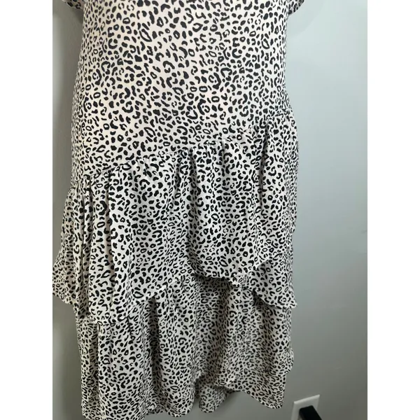 Who What Wear Womens‎ Cheetah Leopard Print Ruffle Tiered Midi Dress Tan Black L - Image 4