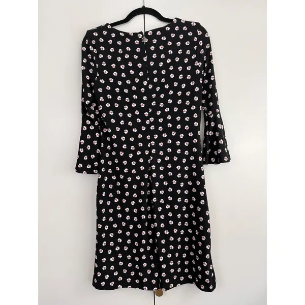 Tommy Hilfiger Black Floral Bell Sleeve Shift Dress Size 2 EUC‎ Career Chic - Image 2