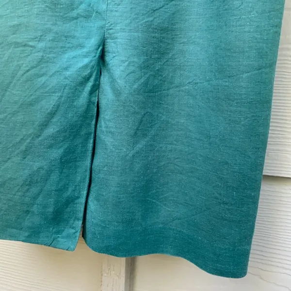 Vintage 80s Dress Linen Dress Green Pencil Skirt Floral‎ Short Sleeves Button-Up - Image 11