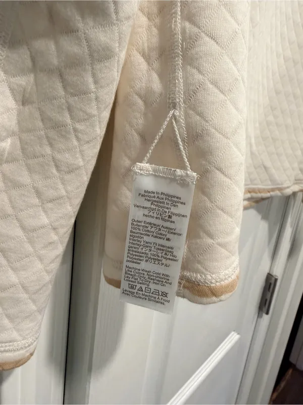 NWOT J. Crew Size S Tan Cream Reversible Quilted Striped Crew Sweatshirt - Image 10