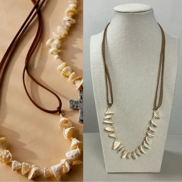 Free People Heatwaves Choker in Top Shell NWT Shells Leather Suede Bohemian - Image 3