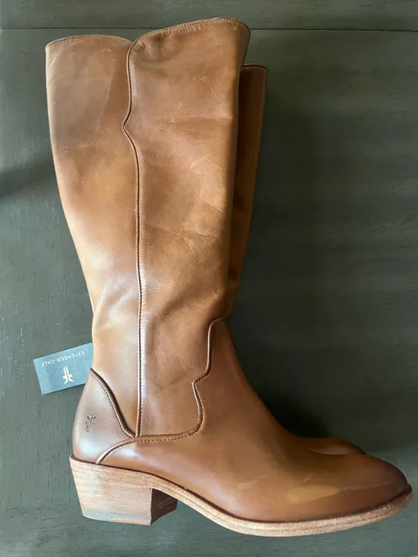 Frye Carson Piping BrownLeather Tall Knee High, Extended Calf. Size 8 - Image 5