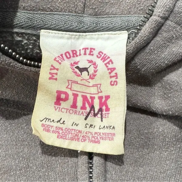 Victoria’s Secret PINK Y2K Grey Zip Up Hoodie Women’s Medium - Image 3