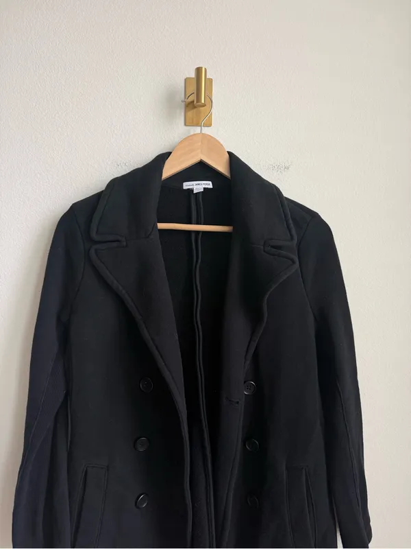 James Perse Women's Black Cotton Peacoat Double Breasted Jacket Size 3 Large - Image 4