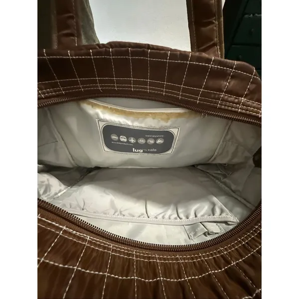 Large Lug Puddle Jumper Brown Quilted Tote Travel Overnight Carryon Bag Pockets - Image 7
