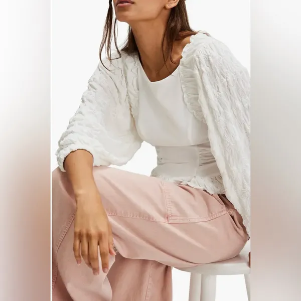 NWT Free People White Textured Blouse - Image 3