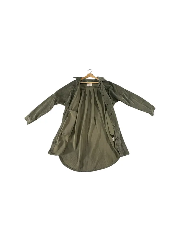 Ashley by 26 International Corduroy Shacket Dress M Olive Utility Longline Boho - Image 6