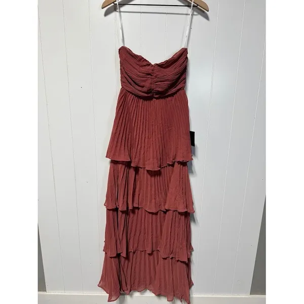 Lulus Seriously Sensational Rusty Rose Strapless Tiered Maxi Dress Formal XS - Image 2