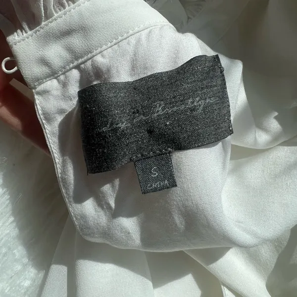Anthropologie Sunday In Brooklyn White Pleated Ruffle Neck Blouse - Image 6