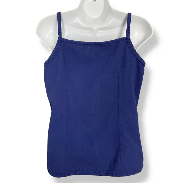 Manta Tank Top Pin Tuck‎ Button-Up Size Medium Women Indigo Blue Sleeveless Boho - Image 2