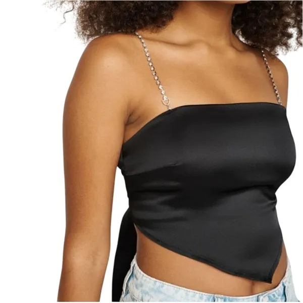 Garage Rhinestone-Strap Scarf Tank Top Black Handkerchief Crop Top Size Small - Image 3