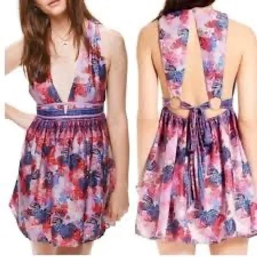 Free People Daydream Floral Butterfly Print Dress Boho Festival Feminine Sz L‎ - Image 2