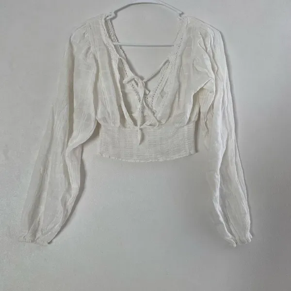 Aeropostale Cottagecore Peasant Crop Top White Lace Size Small - Image 3