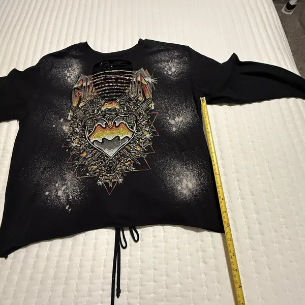 Affliction Black Bleach Wash Rhinestone Chromium Heart T-Shirt Sz L Large - Image 5