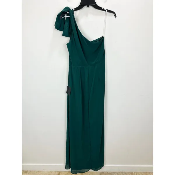 Lulus Simply Brilliant Emerald One-Shoulder Bow Maxi Dress Formal Large NWT - Image 15