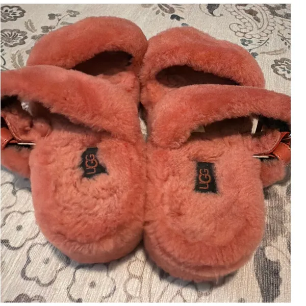 UGG Fuzz Yeah Sherling Slide Sandal Slipper Mariposa Coral Orange Womens Size 9 - Image 4
