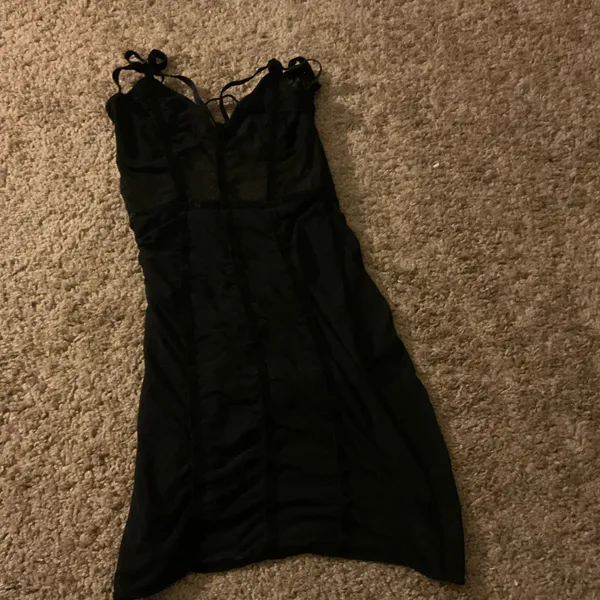 Transparent top dress and solid colored bottom Black - Image 2