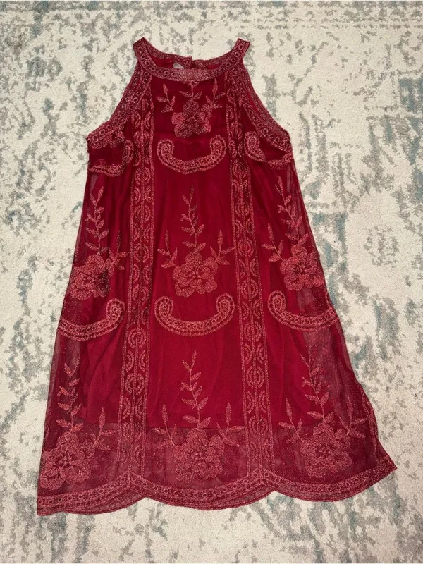 Altar’d State Burgundy Embroidered Lace Cocktail Dress Size Small - Image 6