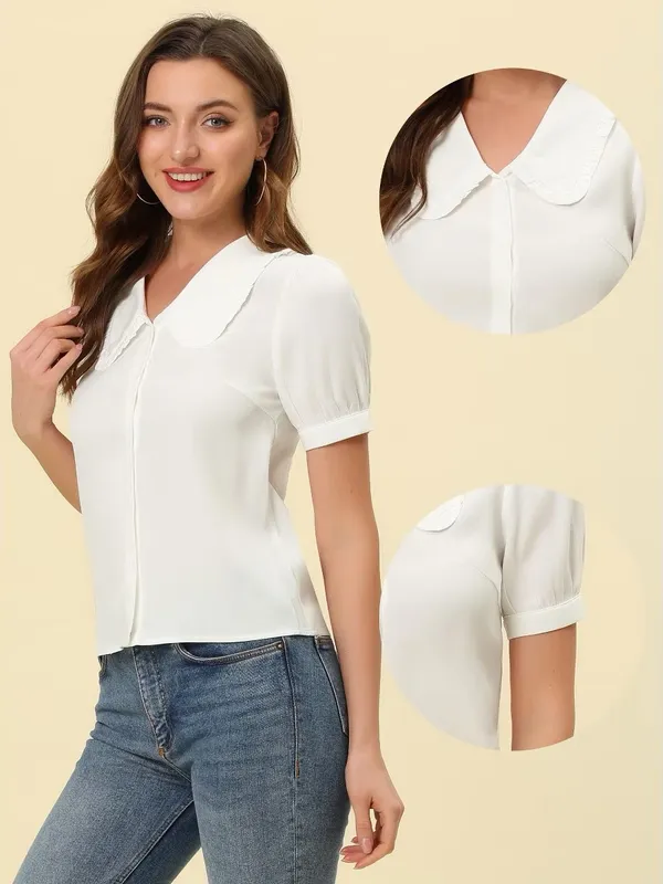 Allegra K Peter Pan collar blouse. Size M. White Size M - Image 2