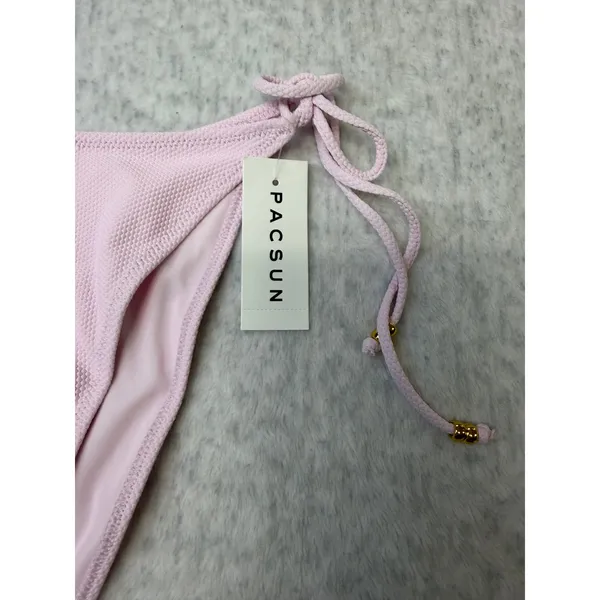 PacSun Swim Eco Pink Textured Side Tie Bikini‎ Bottoms Gold Beads L Large NEW - Image 2