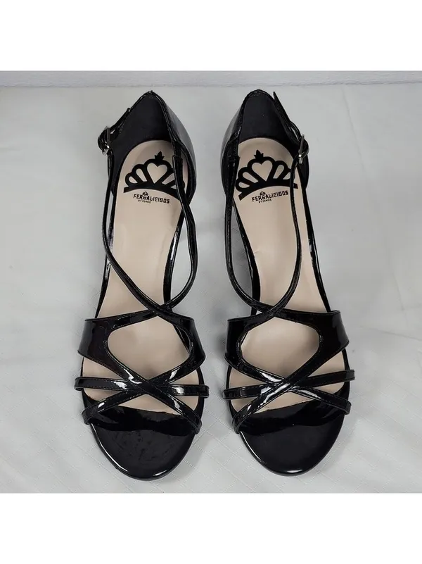 Patent Leather Black Strappy Heel Sandals By Fergalicious Fergie Maya Size 9M - Image 3
