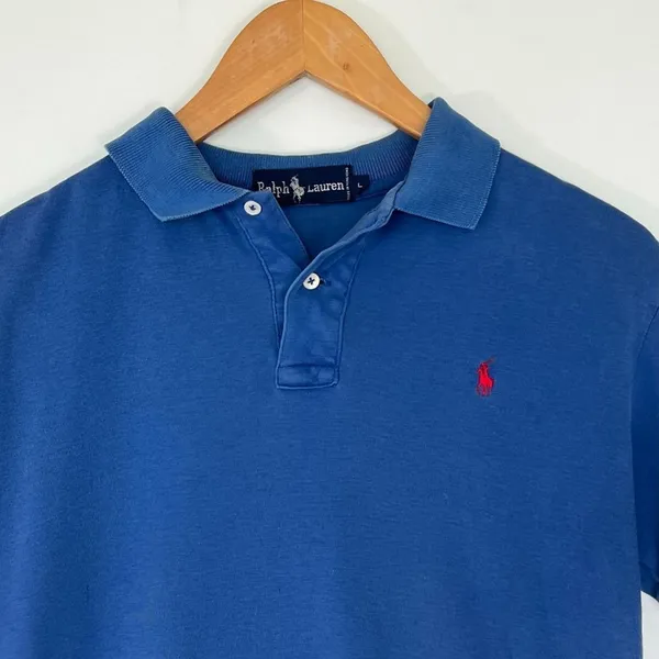 Ralph Lauren Vintage 90s Classic Blue Short Sleeve Soft Polo Shirt Womens S - Image 2
