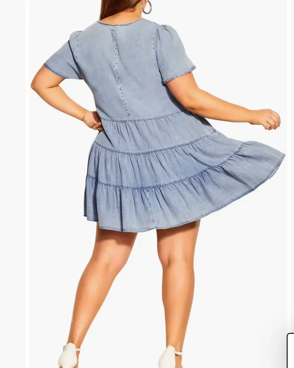City Chic NWT - Tiered Denim Minidress Light Denim Casual Travel Chambray Comfort - Image 2