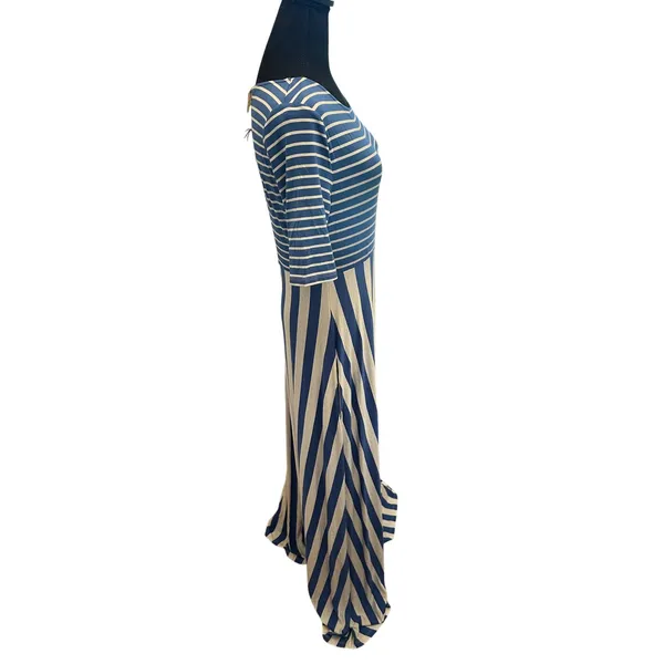 Matilda Jane Womens Blue White Mixed Stripe Short Sleeve Maxi Dress Size M NWT - Image 2