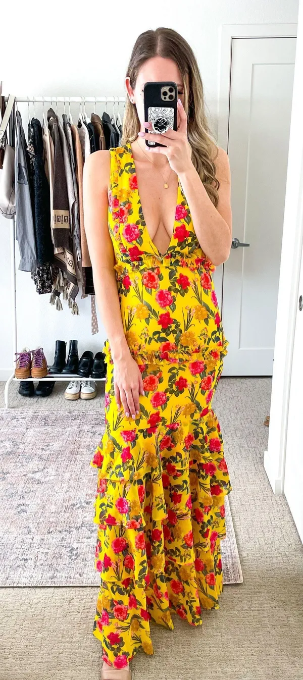 Lovers + Friends revolve Dipinto Oro Yellow Floral Ruffle Maxi Dress - Image 12