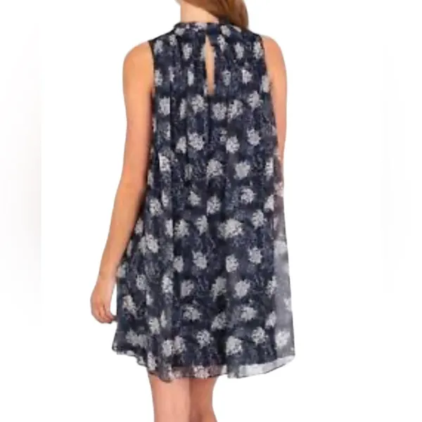 Joie Ruffle Neck Printed Mini Dress | Navy Tan | Medium - Image 3