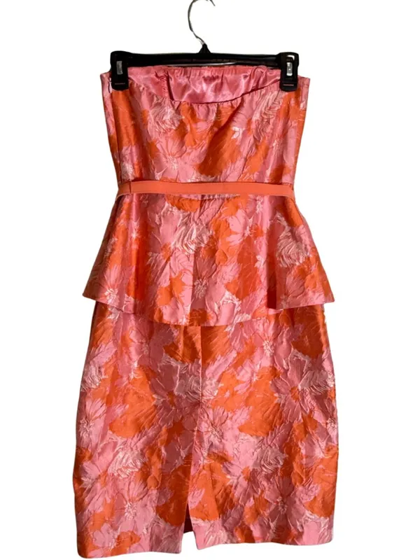 Eva Franco Strapless Peplum Floral Jacquard Dress Women's 2 Pink Orange Cocktail - Image 4