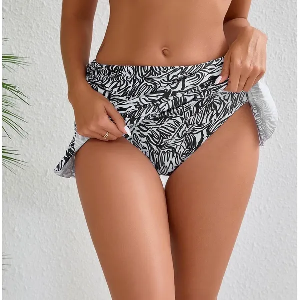 Halcurt Womens Zebra Abstract Ruched Ruffle Swim Skirt Built-in Brief Size S - Image 2