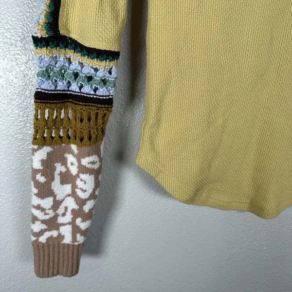 Free People Switch It Up‎ Thermal Top Womens XS Crochet Yellow Multicolor Boho - Image 3