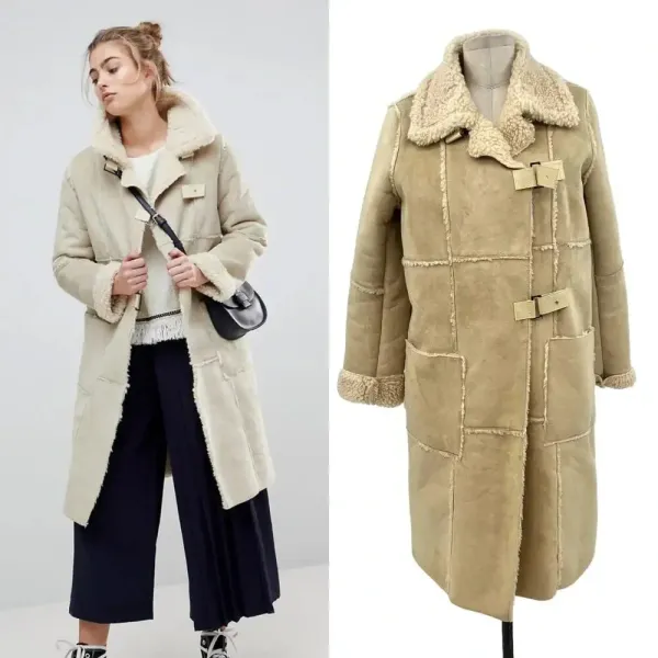 Moon River Borg Lined Duffle Coat Faux Suede Sherpa Penny‎ Lane Size Medium - Image 2