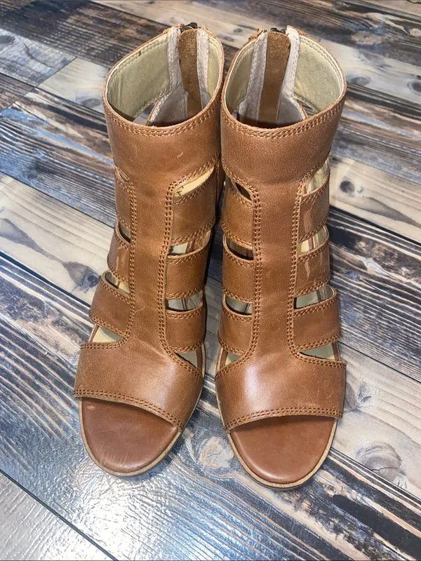 Lucky Brand Tan Brown Strappy Wedge Mules - Image 3