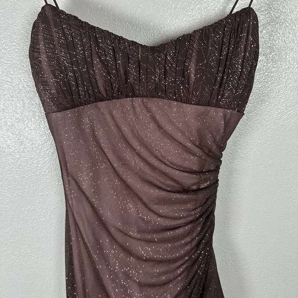 Vtg City Triangles Maxi Prom Dress XS/Small? Formal Gown Brown Sparkly Fairy Y2K - Image 3