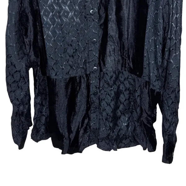 Phool Vintage Black Velvet Patchwork Textured Button Down Shirt Womens Medium - Image 3