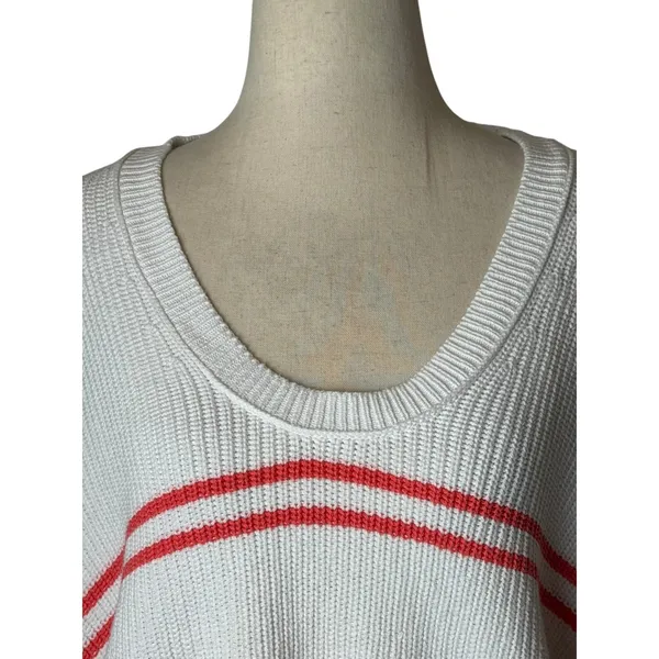 Aerie Beyond Cropped Sweater‎ Women Small White Pink Stripe Cotton Boxy Slouchy - Image 4