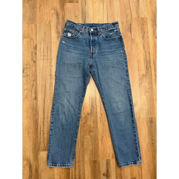Levi's 501 Original Women's 26x28 Medium Wash Button Fly Distressed Jeans - Image 2