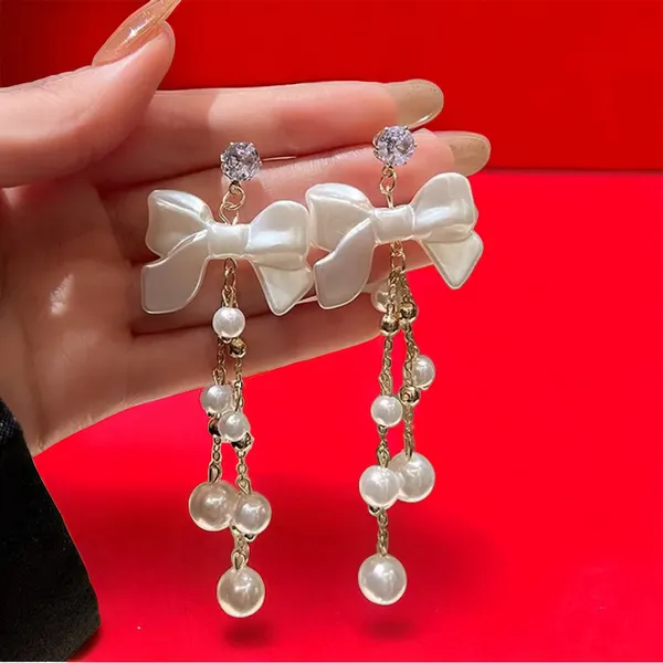 Retro Style Bow Decor‎ Faux Pearl Tassel Earrings *Fashion Earrings - Image 6