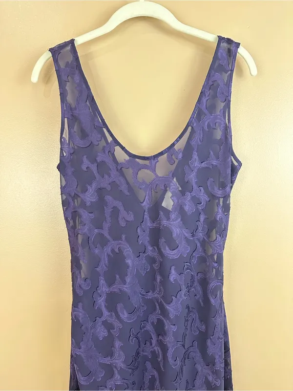 Vintage 90s Victoria’s Secret Gold Label Purple Maxi Slip Dress Sheer Scroll S - Image 2