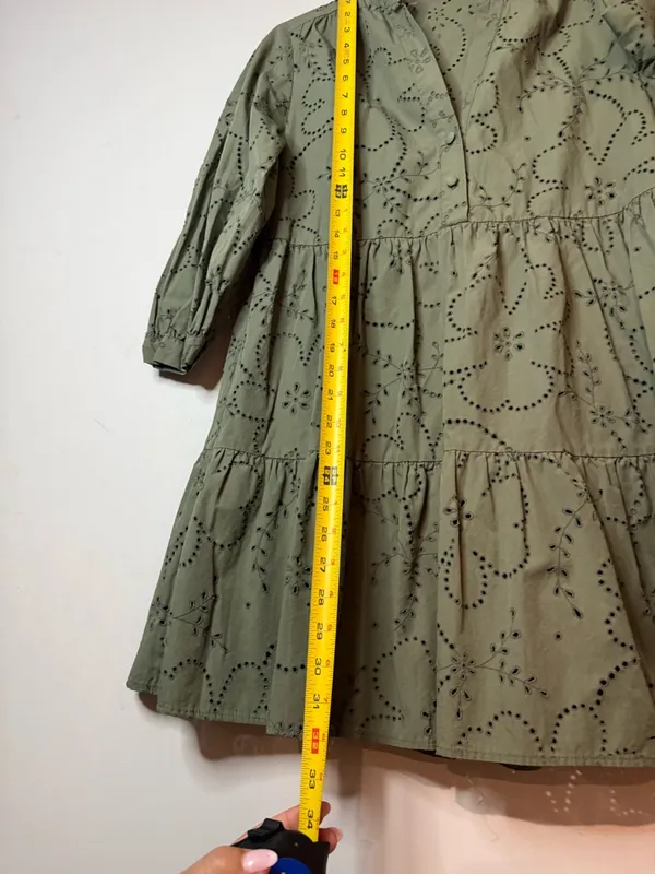 ZARA Olive Eyelet Tiered Mini Dress - Image 8